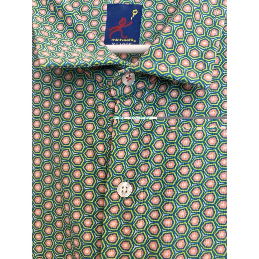 Michael’s Printed Pima Cotton Short Sleeve Performance Full Button Men’s XL Peru - Picture 5 of 9